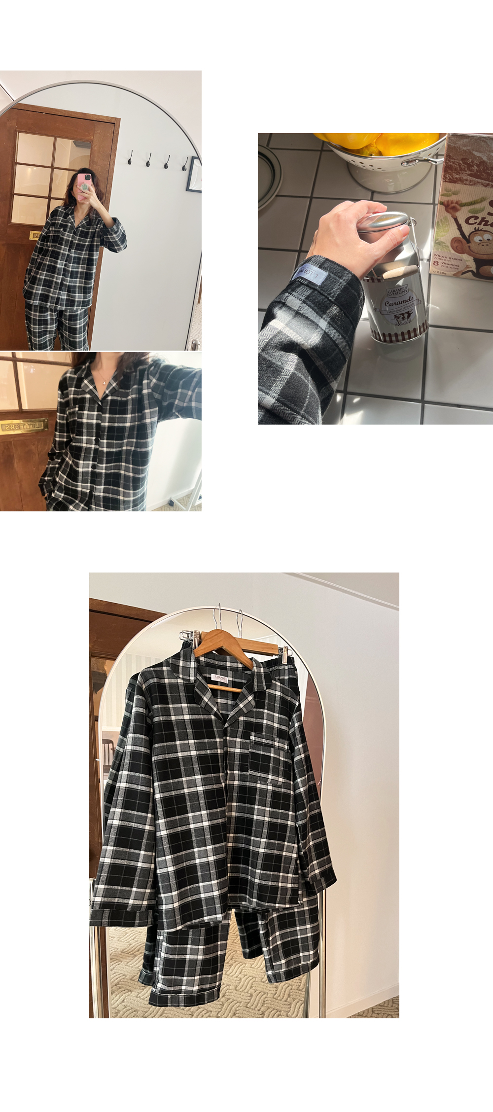 한정특가💕커플/남녀공용💕 루즈핏 체크 피치기모 파자마 잠옷 상하세트 / 겨울 가을 남성 여성 긴팔 긴바지 홈웨어 상세 이미지 25