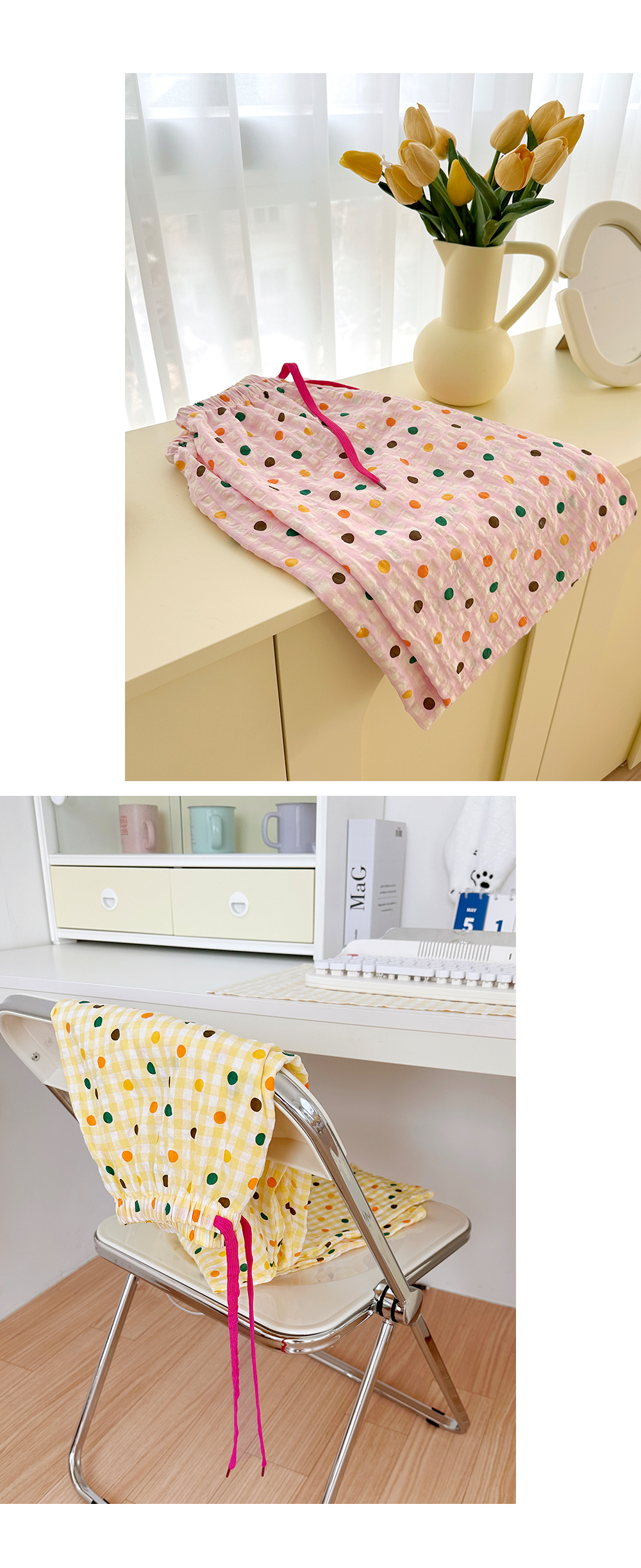 ✨신상/10컬러✨ 여성 9부 포인트 패턴 파자마 바지 44~66까지 긴바지 사계절 간절기 홈웨어 밴딩 주머니 팬츠 집순이템 상세 이미지 9