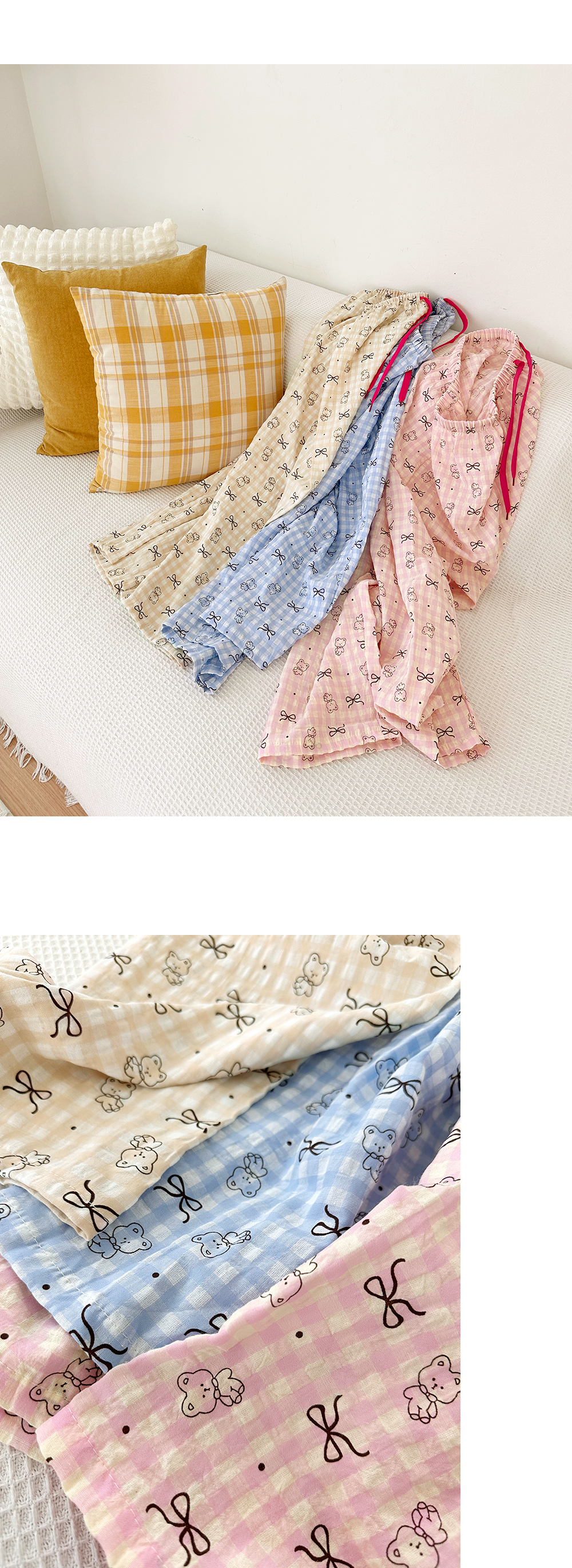 ✨신상/10컬러✨ 여성 9부 포인트 패턴 파자마 바지 44~66까지 긴바지 사계절 간절기 홈웨어 밴딩 주머니 팬츠 집순이템 상세 이미지 15