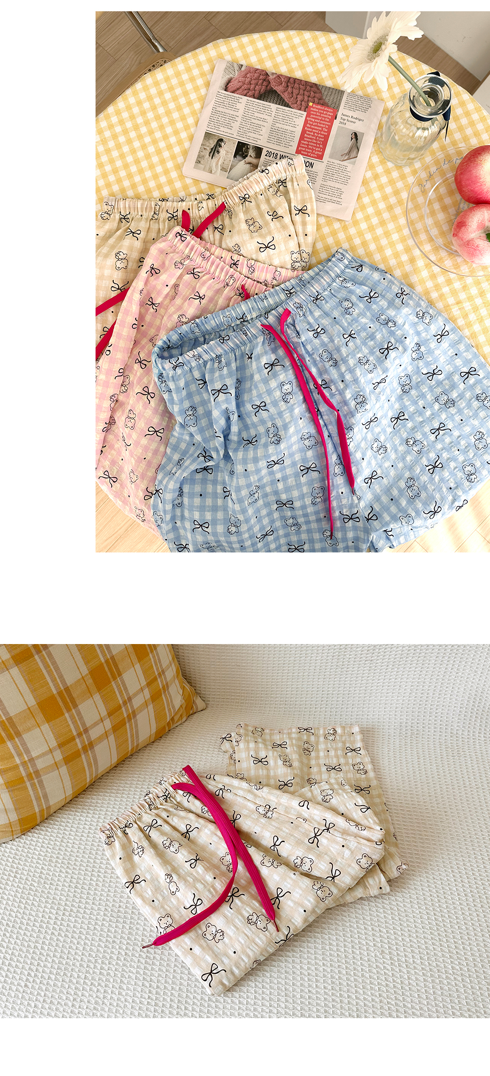 ✨신상/10컬러✨ 여성 9부 포인트 패턴 파자마 바지 44~66까지 긴바지 사계절 간절기 홈웨어 밴딩 주머니 팬츠 집순이템 상세 이미지 16