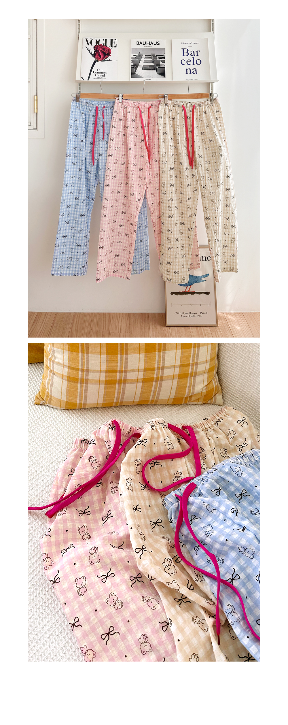 ✨신상/10컬러✨ 여성 9부 포인트 패턴 파자마 바지 44~66까지 긴바지 사계절 간절기 홈웨어 밴딩 주머니 팬츠 집순이템 상세 이미지 17