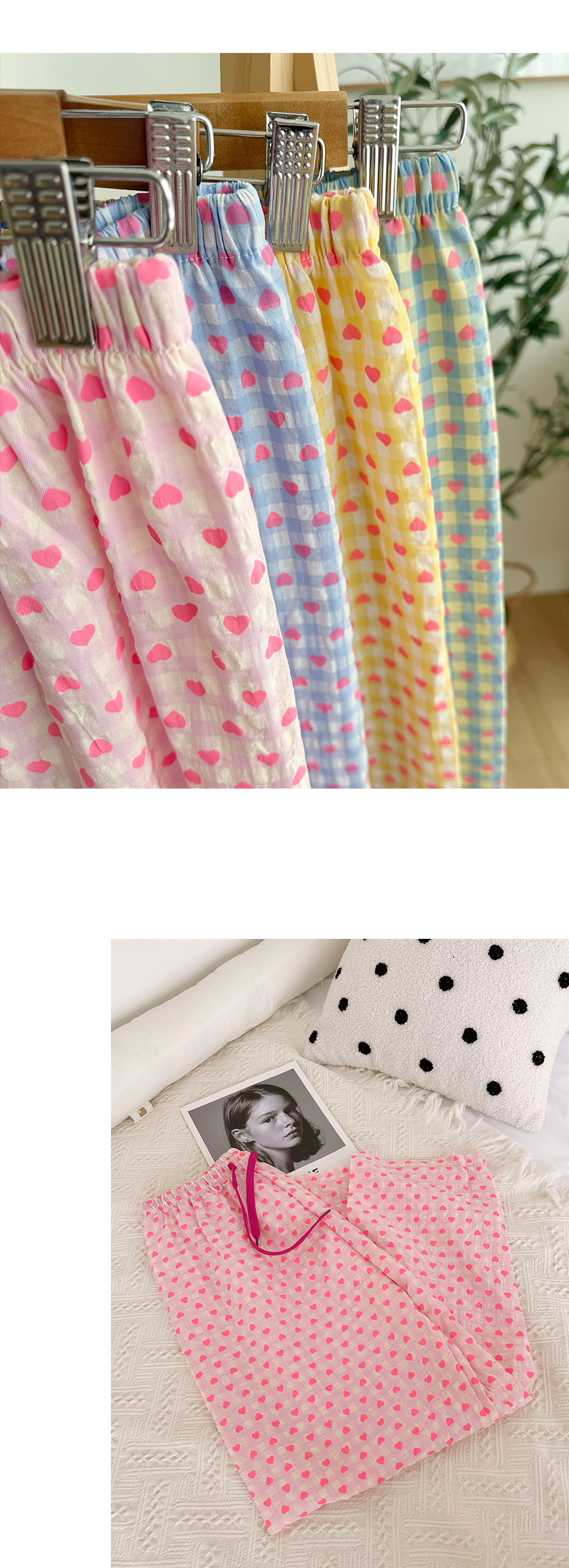 ✨신상/10컬러✨ 여성 9부 포인트 패턴 파자마 바지 44~66까지 긴바지 사계절 간절기 홈웨어 밴딩 주머니 팬츠 집순이템 상세 이미지 22