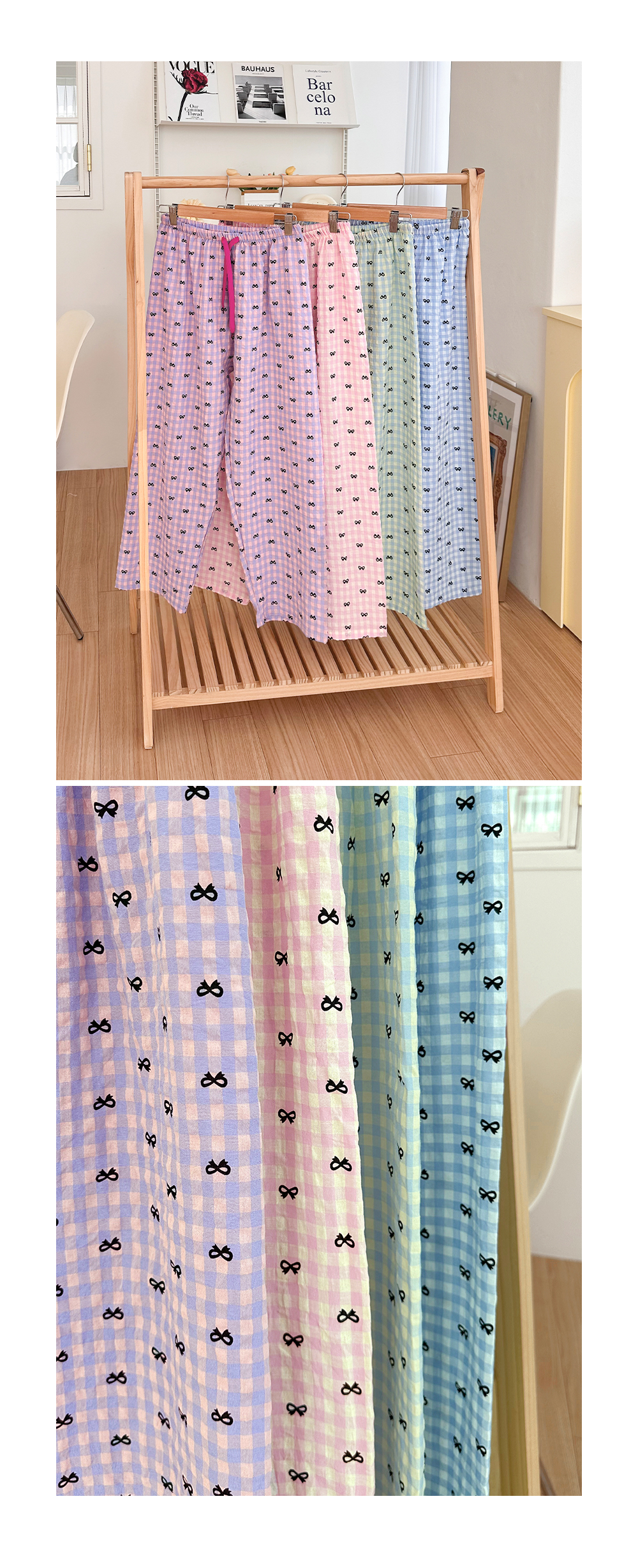 ✨신상/10컬러✨ 여성 9부 포인트 패턴 파자마 바지 44~66까지 긴바지 사계절 간절기 홈웨어 밴딩 주머니 팬츠 집순이템 상세 이미지 27