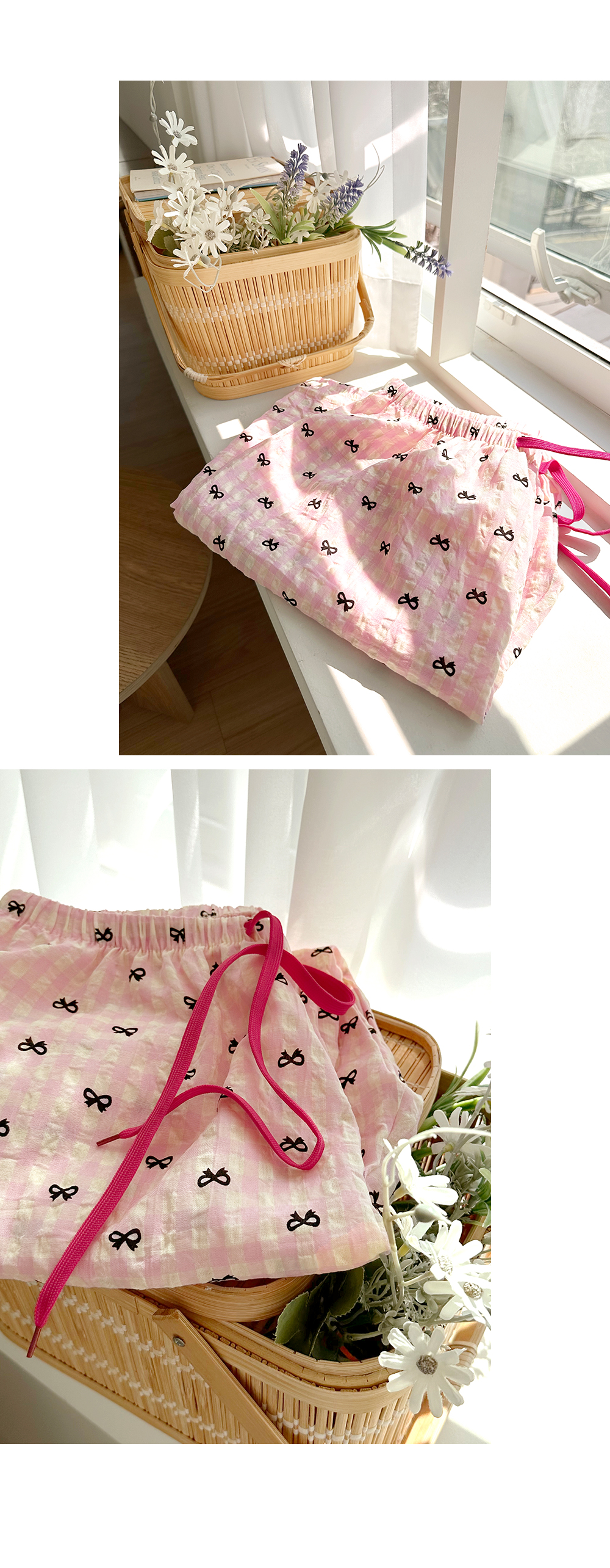 ✨신상/10컬러✨ 여성 9부 포인트 패턴 파자마 바지 44~66까지 긴바지 사계절 간절기 홈웨어 밴딩 주머니 팬츠 집순이템 상세 이미지 29