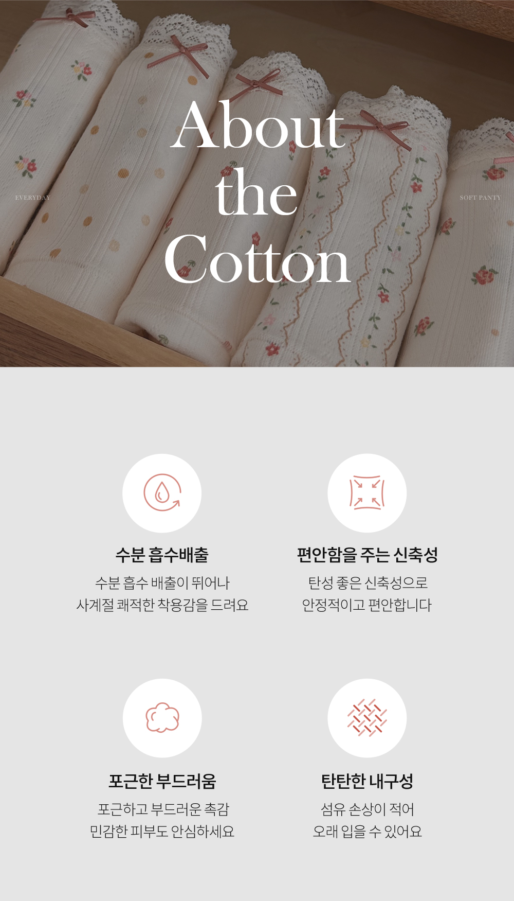 💕5매세트/요일팬티💕 여성 러블리 소프트 면스판 플라워 로즈 데일리 잔꽃 레이스 삼각팬티 상세 이미지 4