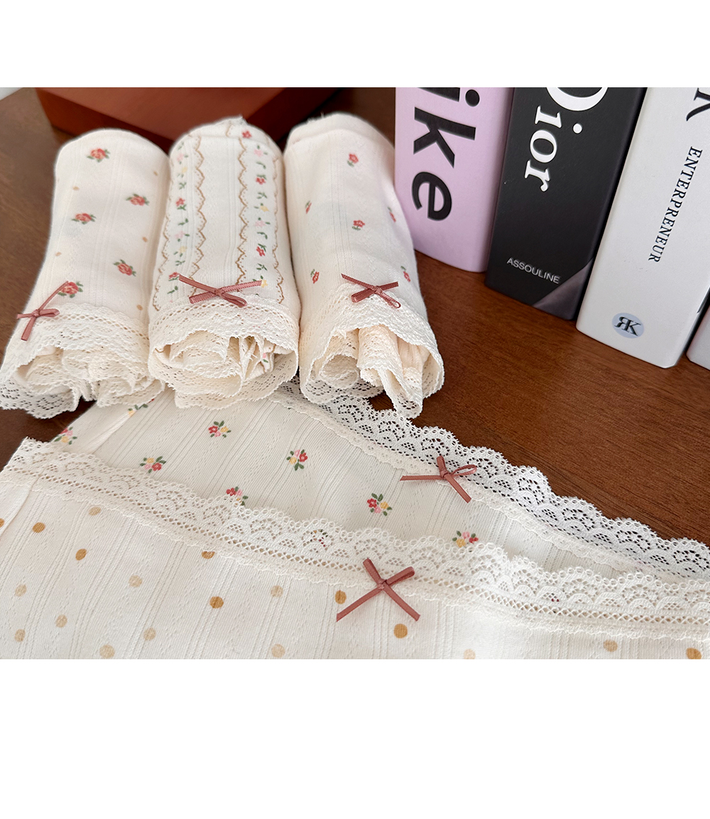 💕5매세트/요일팬티💕 여성 러블리 소프트 면스판 플라워 로즈 데일리 잔꽃 레이스 삼각팬티 상세 이미지 10